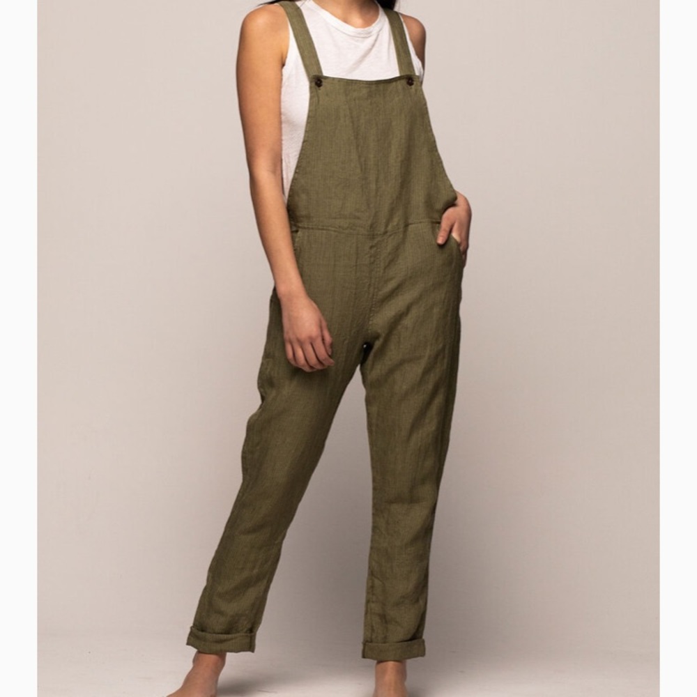 Pyne and Smith Fern Stripe Linen Overalls Small